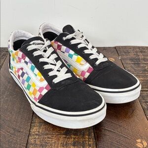 Vans Girls Missy 6 Checkerboard Low-Top Sneakers in Black Multi Rainbow Lace Up